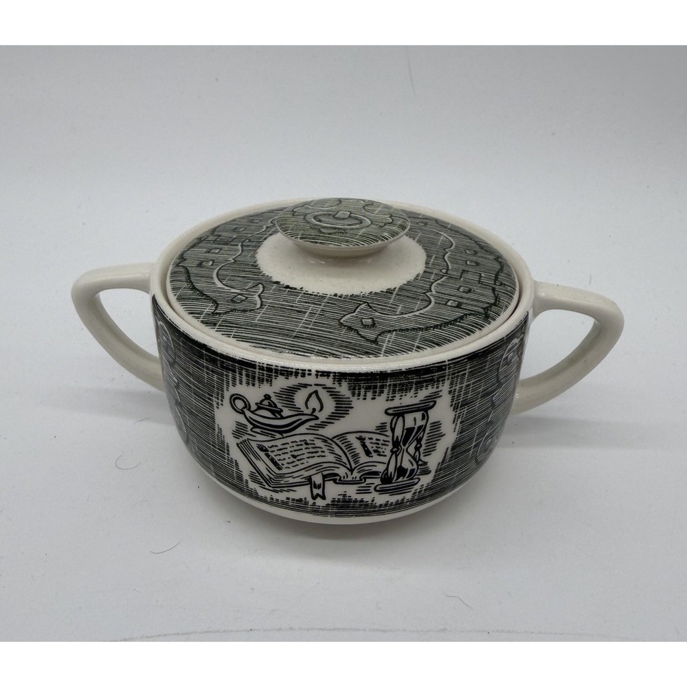 Royal China The Old Curiosity Shop Sugar Bowl w/Lid in Green Soup Bowl